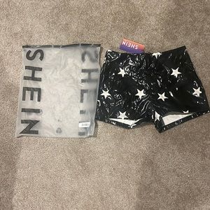 Shein black leather white star shorts